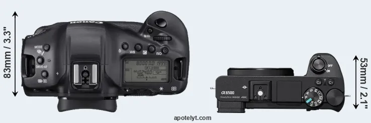 Compare 1DX Mark III versus A6500 top