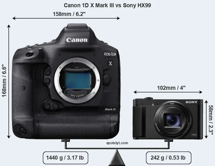 Size Canon 1D X Mark III vs Sony HX99