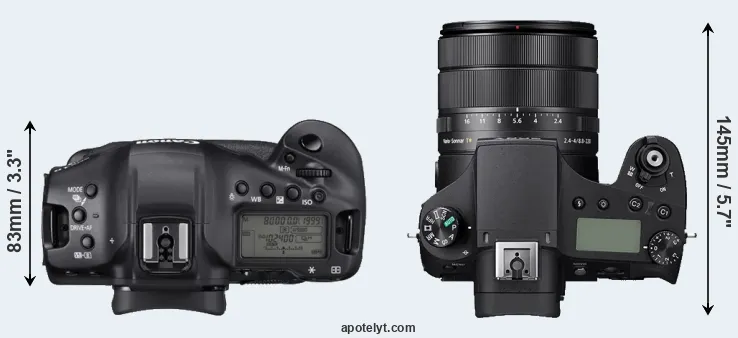 Compare 1DX Mark III versus RX10 IV top