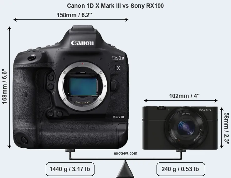 Size Canon 1D X Mark III vs Sony RX100