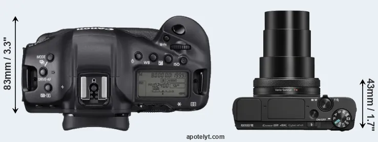 Compare 1DX Mark III versus RX100 VII top