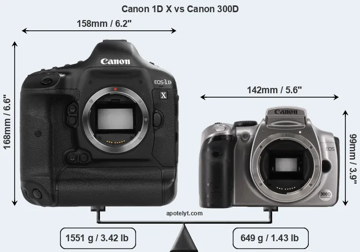 Size Canon 1D X vs Canon 300D