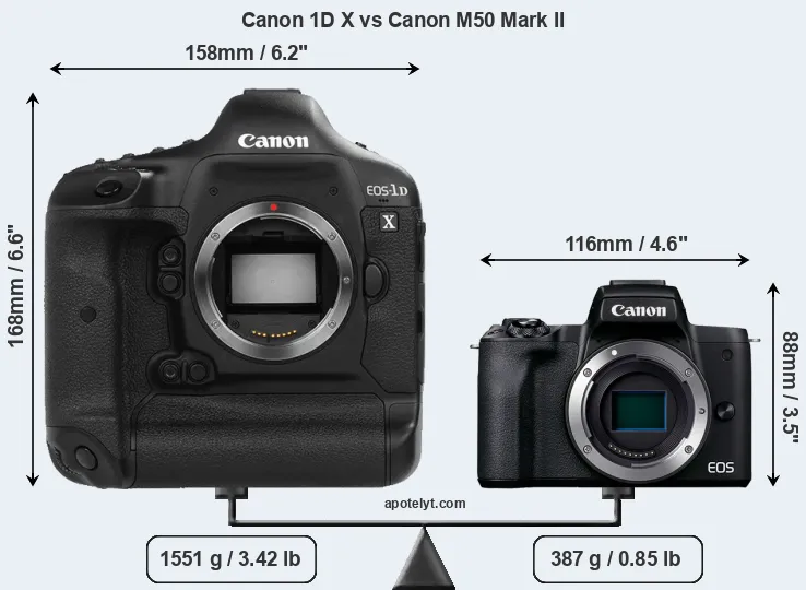 Size Canon 1D X vs Canon M50 Mark II