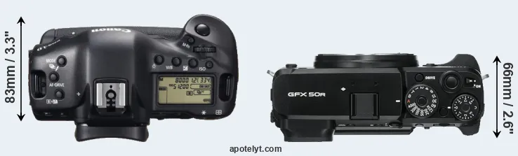 Compare 1DX versus GFX 50R top