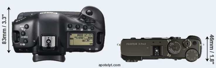 Compare 1DX versus X-Pro3 top