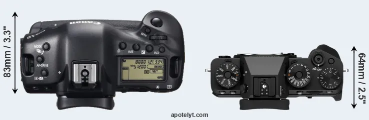 Compare 1DX versus X-T5 top