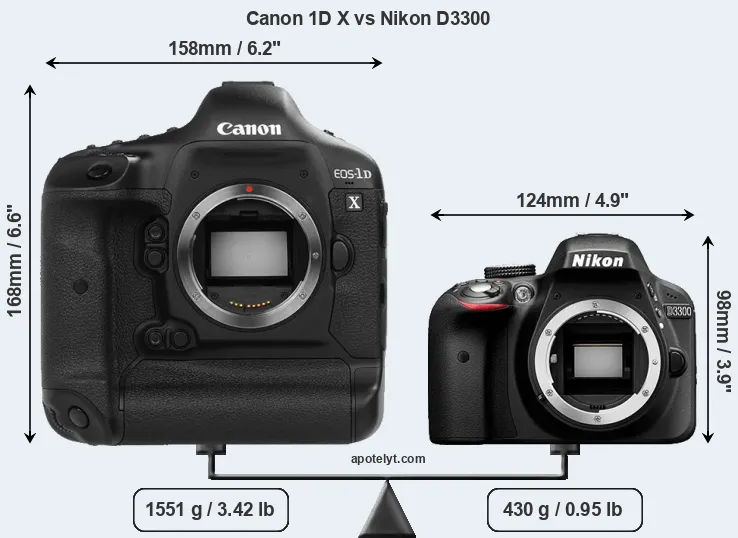 Size Canon 1D X vs Nikon D3300