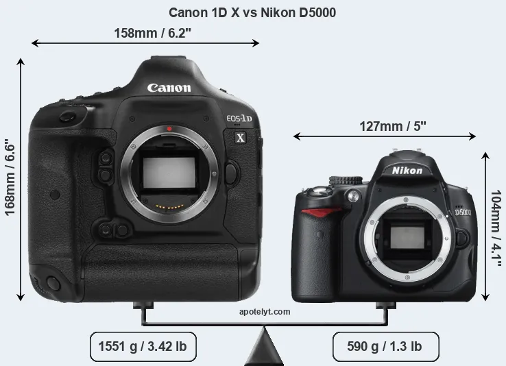 Size Canon 1D X vs Nikon D5000