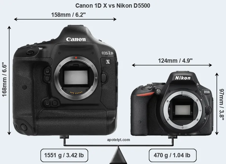 Size Canon 1D X vs Nikon D5500