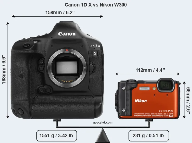 Size Canon 1D X vs Nikon W300