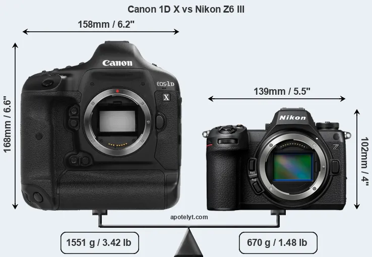 Size Canon 1D X vs Nikon Z6 III