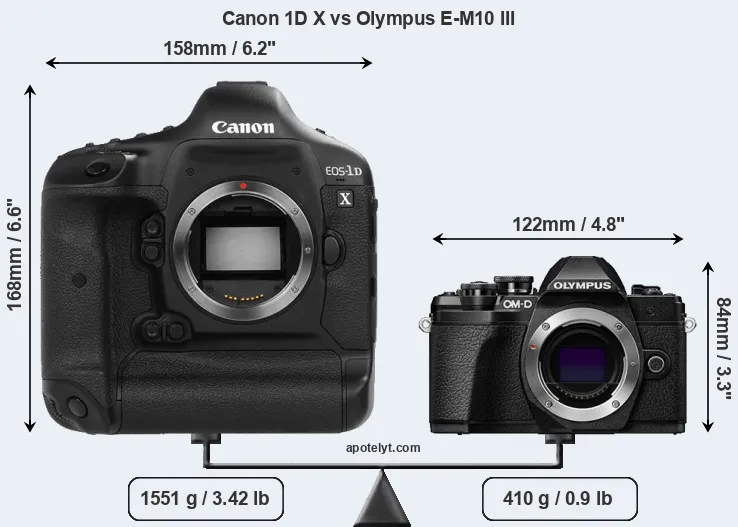 Size Canon 1D X vs Olympus E-M10 III
