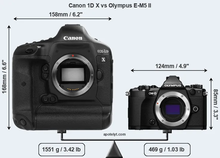 Size Canon 1D X vs Olympus E-M5 II