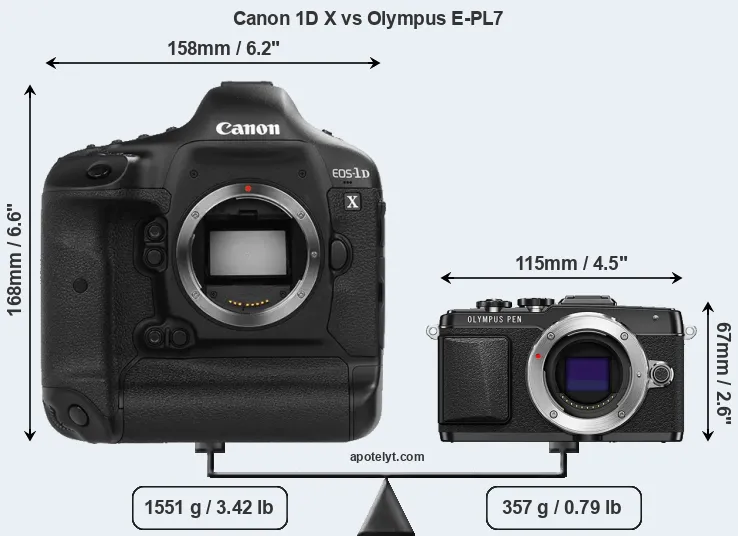 Size Canon 1D X vs Olympus E-PL7