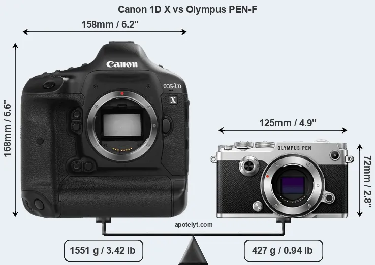 Size Canon 1D X vs Olympus PEN-F