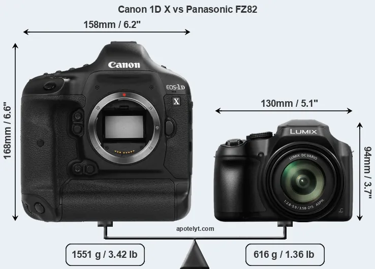 Size Canon 1D X vs Panasonic FZ82