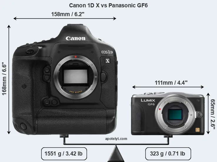 Size Canon 1D X vs Panasonic GF6