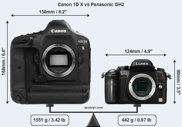Size Canon 1D X vs Panasonic GH2