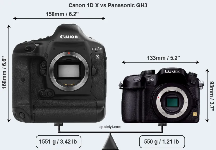 Size Canon 1D X vs Panasonic GH3