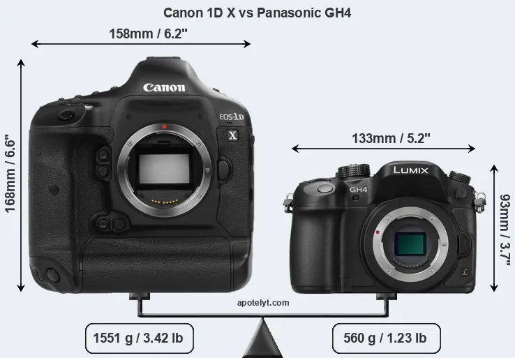 Size Canon 1D X vs Panasonic GH4