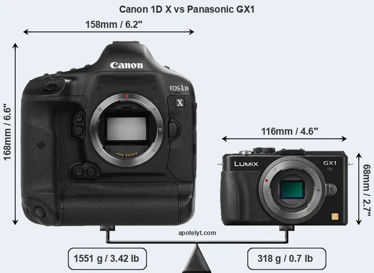 Size Canon 1D X vs Panasonic GX1