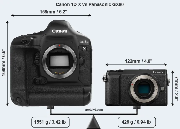 Size Canon 1D X vs Panasonic GX80