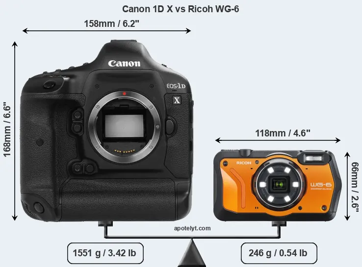 Size Canon 1D X vs Ricoh WG-6