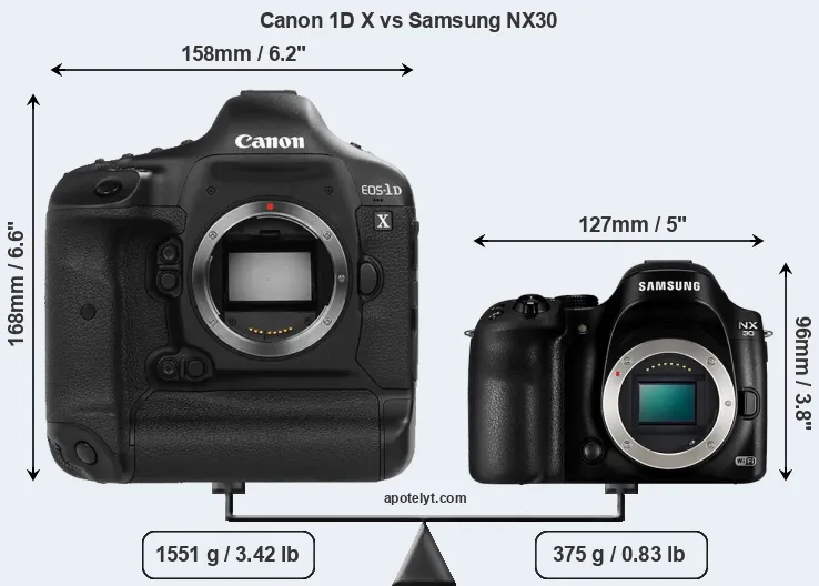 Size Canon 1D X vs Samsung NX30