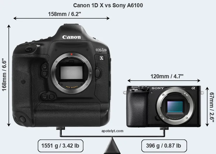 Size Canon 1D X vs Sony A6100