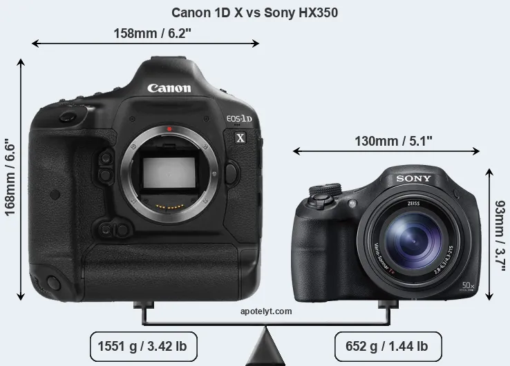 Size Canon 1D X vs Sony HX350