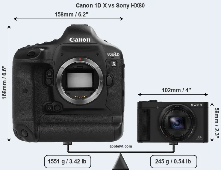 Size Canon 1D X vs Sony HX80
