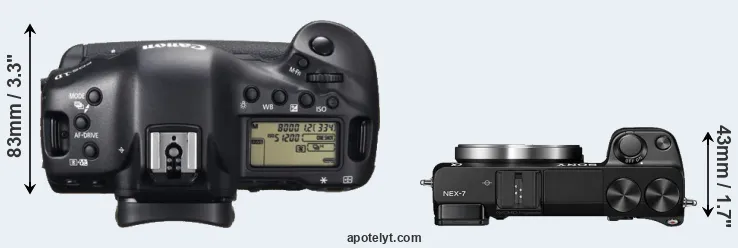 Compare 1DX versus NEX-7 top