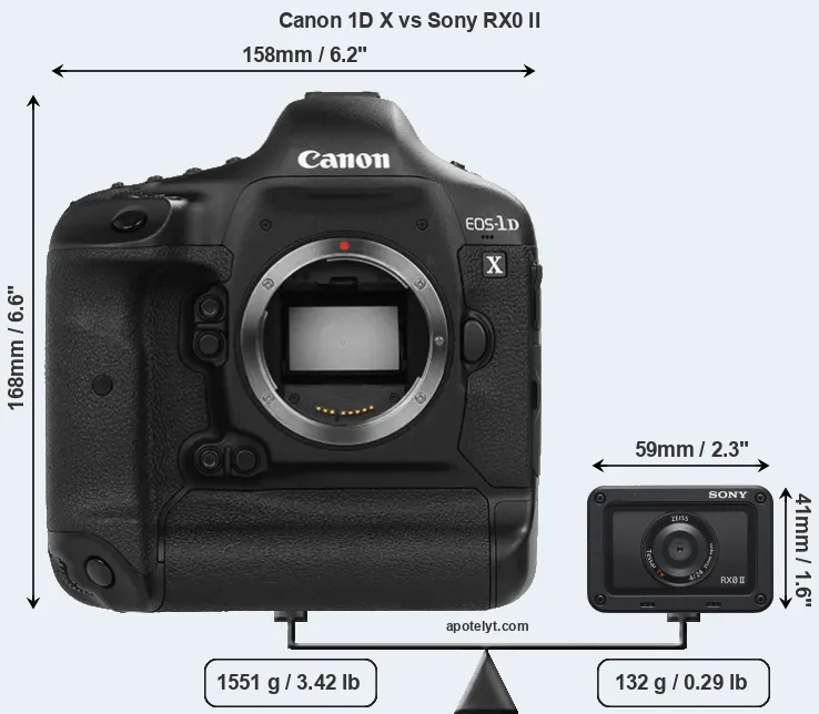 Size Canon 1D X vs Sony RX0 II