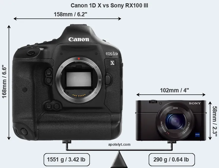 Size Canon 1D X vs Sony RX100 III