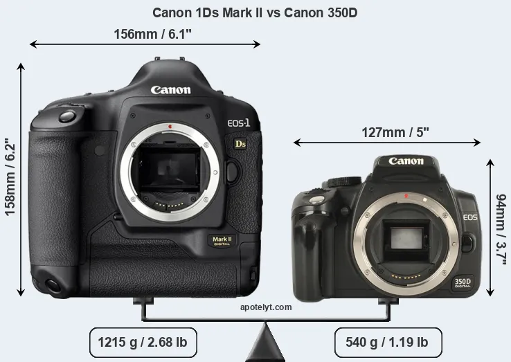 Size Canon 1Ds Mark II vs Canon 350D