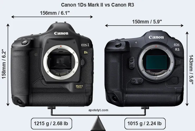 Size Canon 1Ds Mark II vs Canon R3