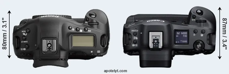 Compare 1Ds Mark II versus R3 top