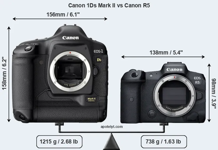 Size Canon 1Ds Mark II vs Canon R5