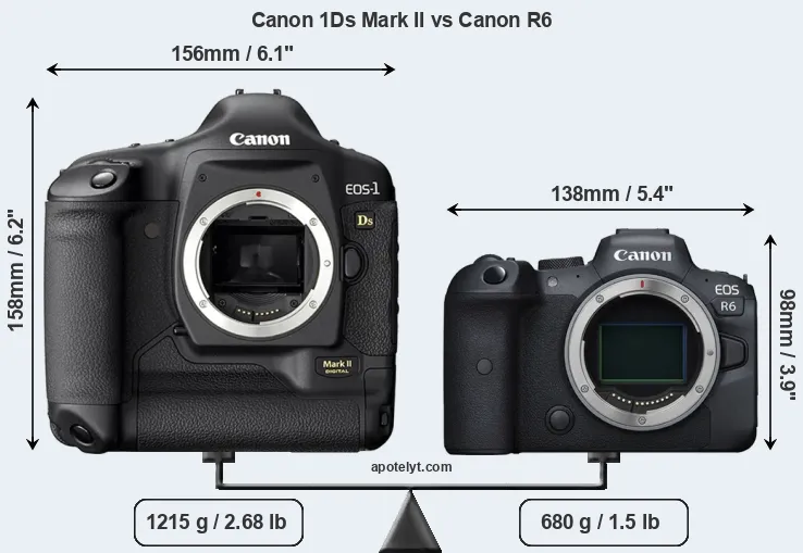 Size Canon 1Ds Mark II vs Canon R6