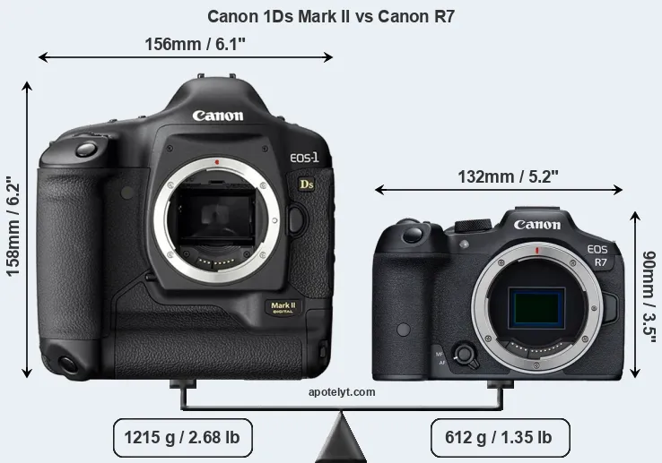 Size Canon 1Ds Mark II vs Canon R7