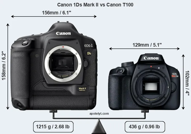 Size Canon 1Ds Mark II vs Canon T100