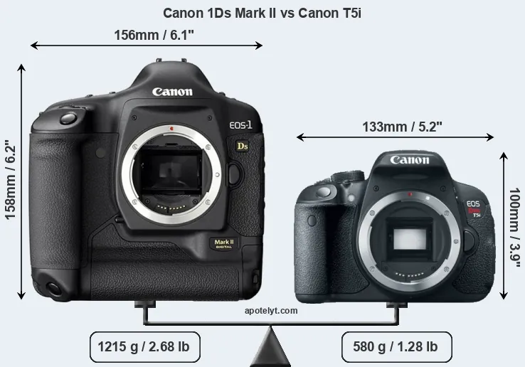 Size Canon 1Ds Mark II vs Canon T5i