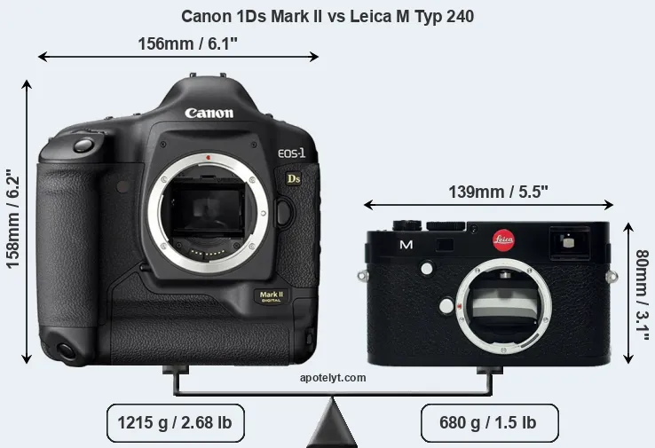 Size Canon 1Ds Mark II vs Leica M Typ 240
