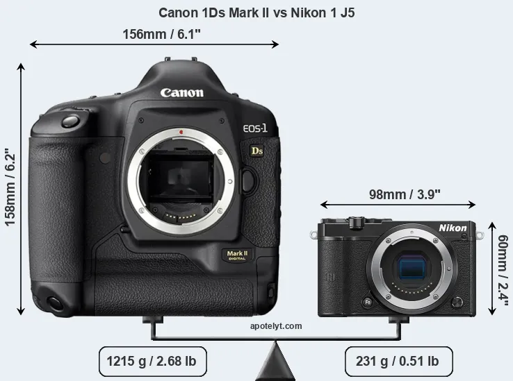 Size Canon 1Ds Mark II vs Nikon 1 J5
