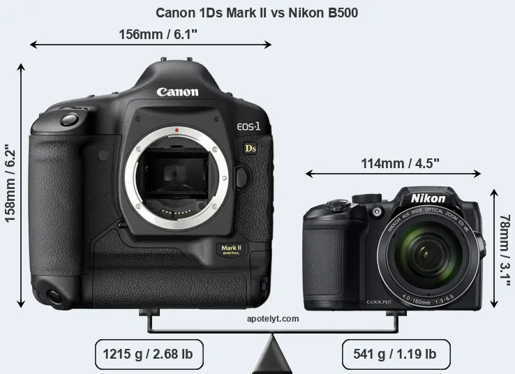 Size Canon 1Ds Mark II vs Nikon B500