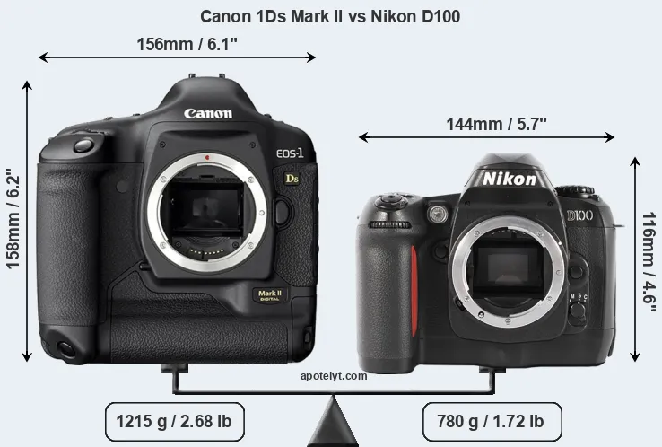 Size Canon 1Ds Mark II vs Nikon D100