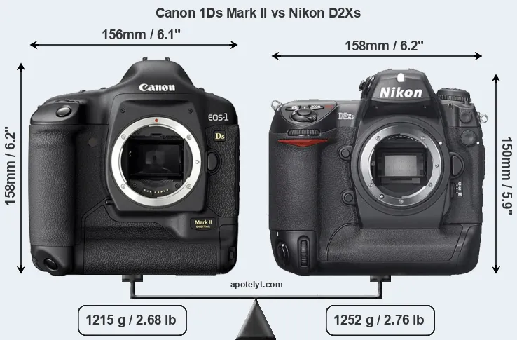 Size Canon 1Ds Mark II vs Nikon D2Xs
