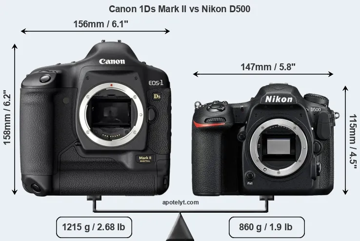 Size Canon 1Ds Mark II vs Nikon D500