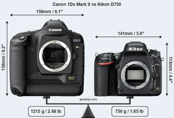 Size Canon 1Ds Mark II vs Nikon D750