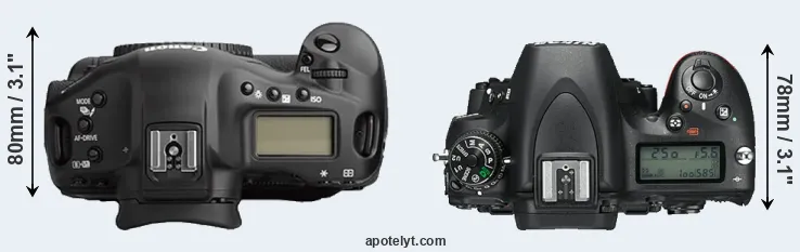 Compare 1Ds Mark II versus D750 top